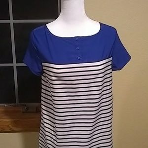 Blue, black and white blouse